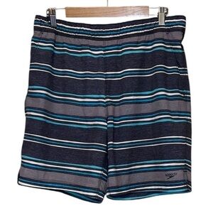 Speedo Blue, Gray & white Striped Swim Shorts Trunks w/built in Brief